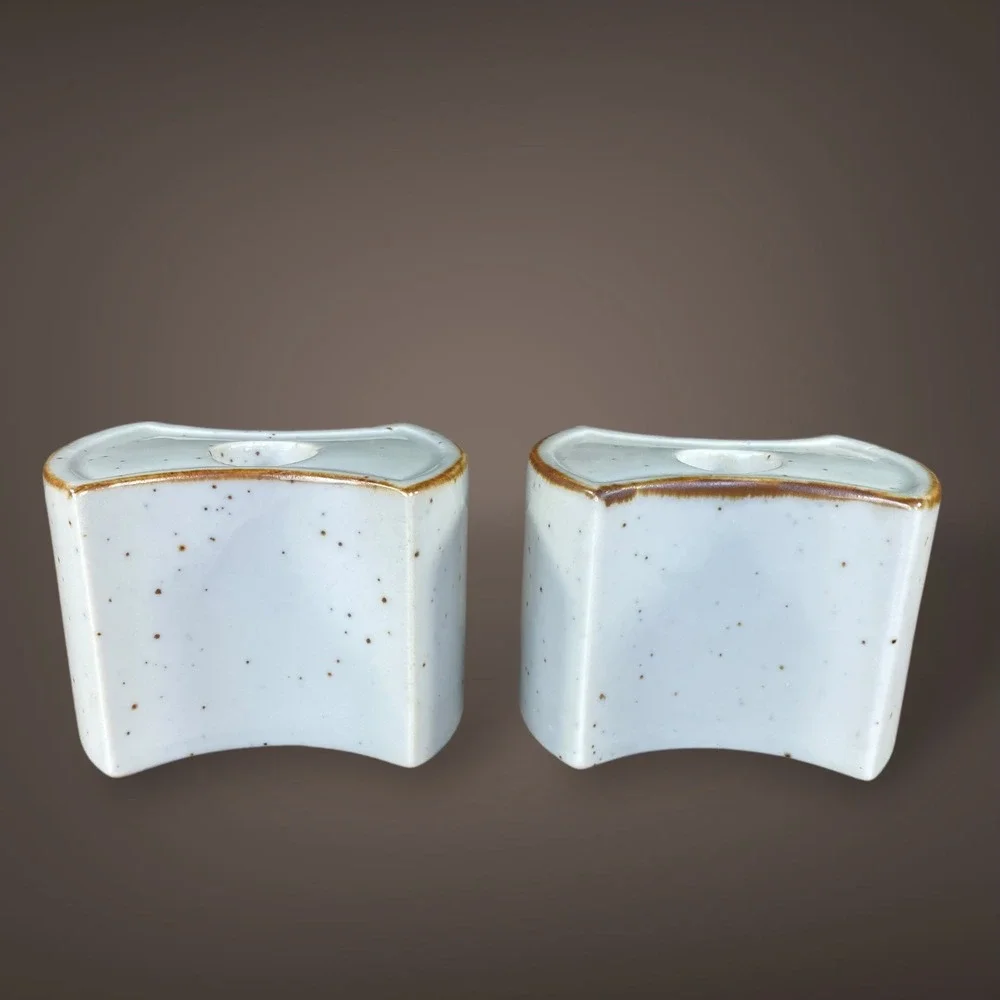 Sculptural MCM Japanese Ceramic Candle Holders Set Of 2‎ Mid Century Vintage